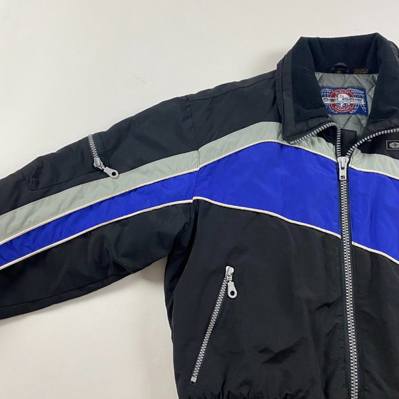 Vintage Polaris Snowmobile Jacket Coat Medium Women Black Blue Nylon Winter - Picture 4 of 16